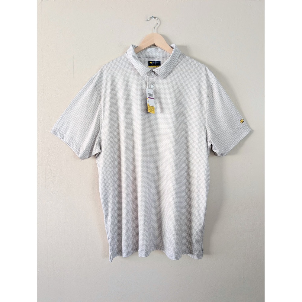 Jack Nicklaus Mens XXL Taupe Geometric Print Golf Polo Shirt Performance NWT